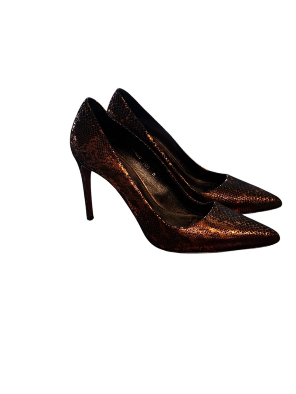 Donald J. Pliner Metallic Copper Snake-Embossed Pointed-Toe Pumps